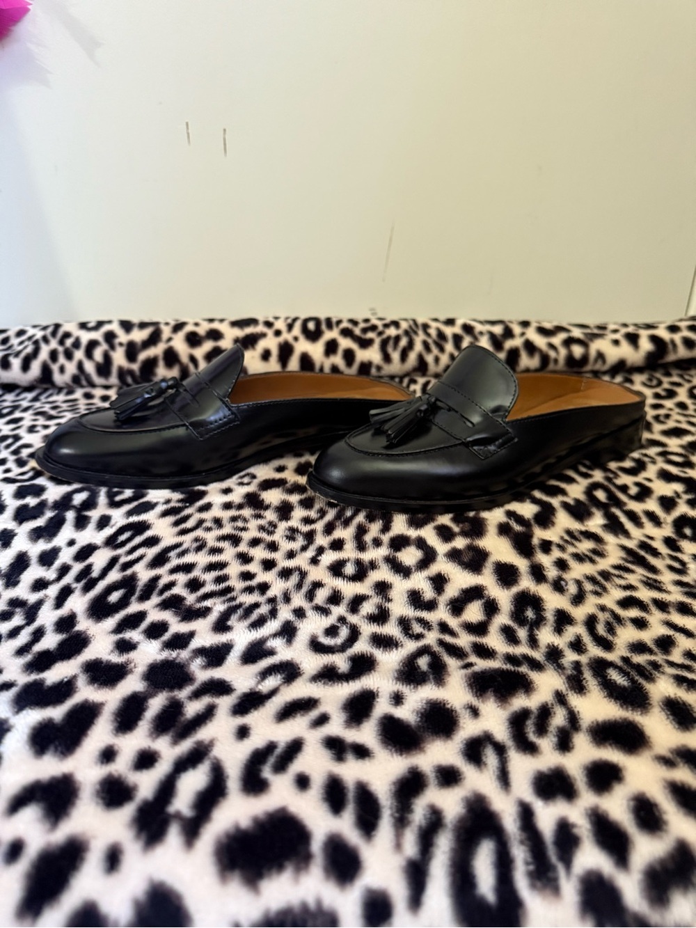 Brooks Brothers Black Leather Tassel Slip-On mules